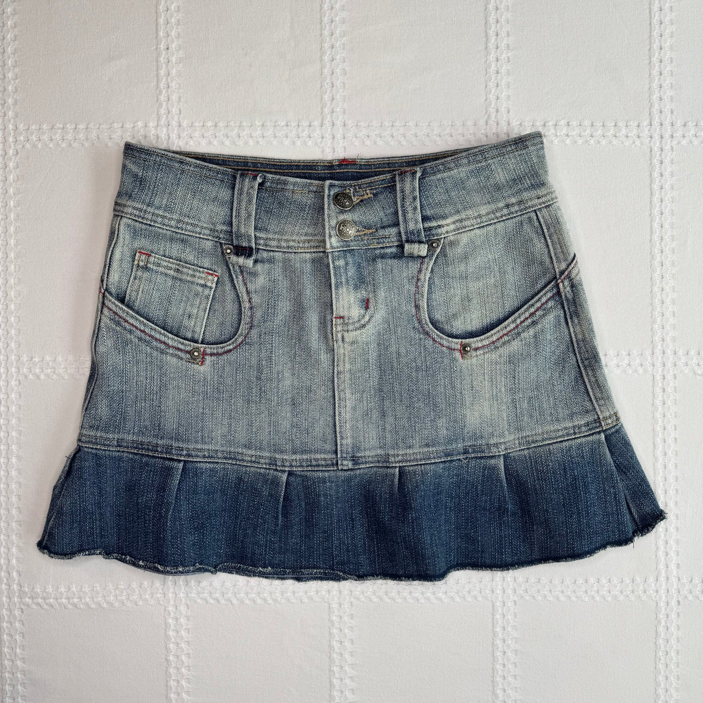 Low Rise Denim Pleat Mini