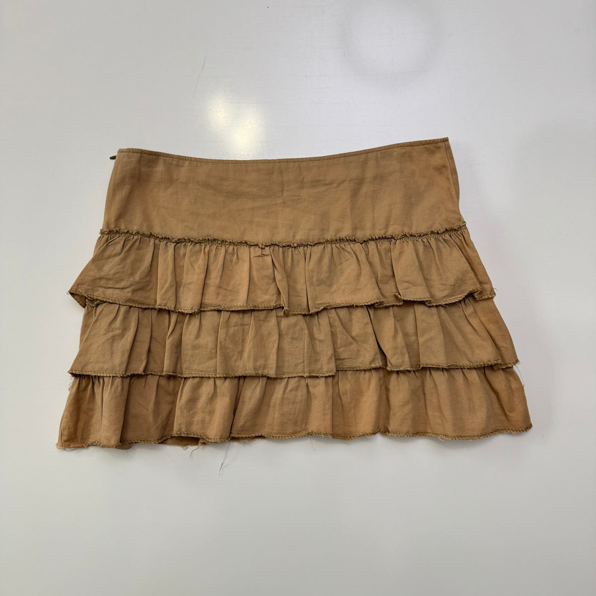 Tan Ruffle Mini Skirt