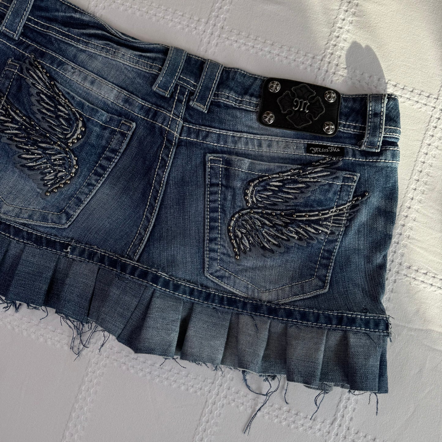 Miss Me Angel Wing Denim Mini