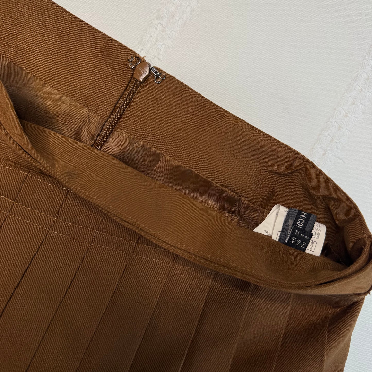 Brown Pleat Mini Skirt