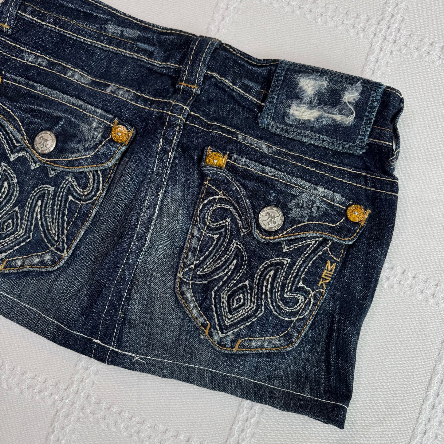Embroidered Denim Micro Mini