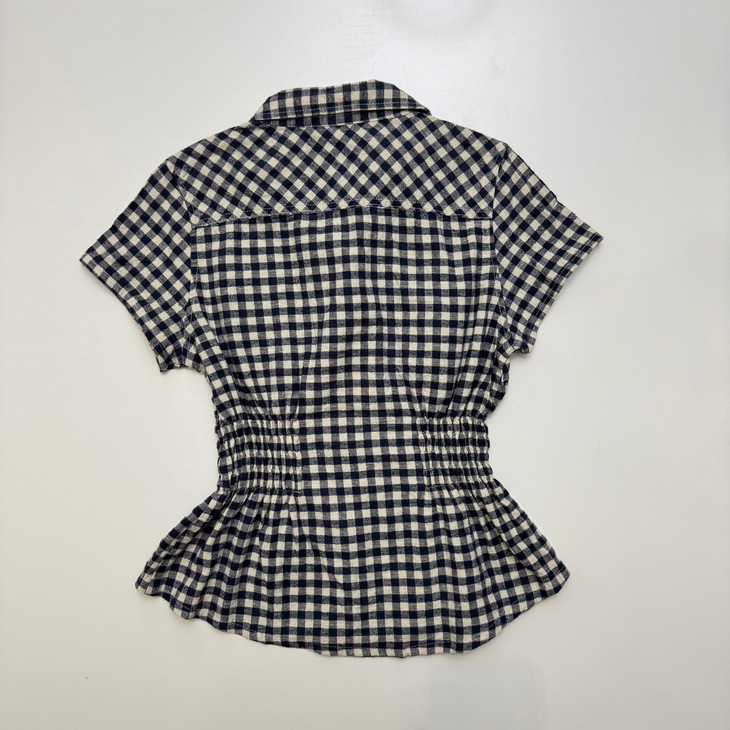 Cinched Gingham Button Up