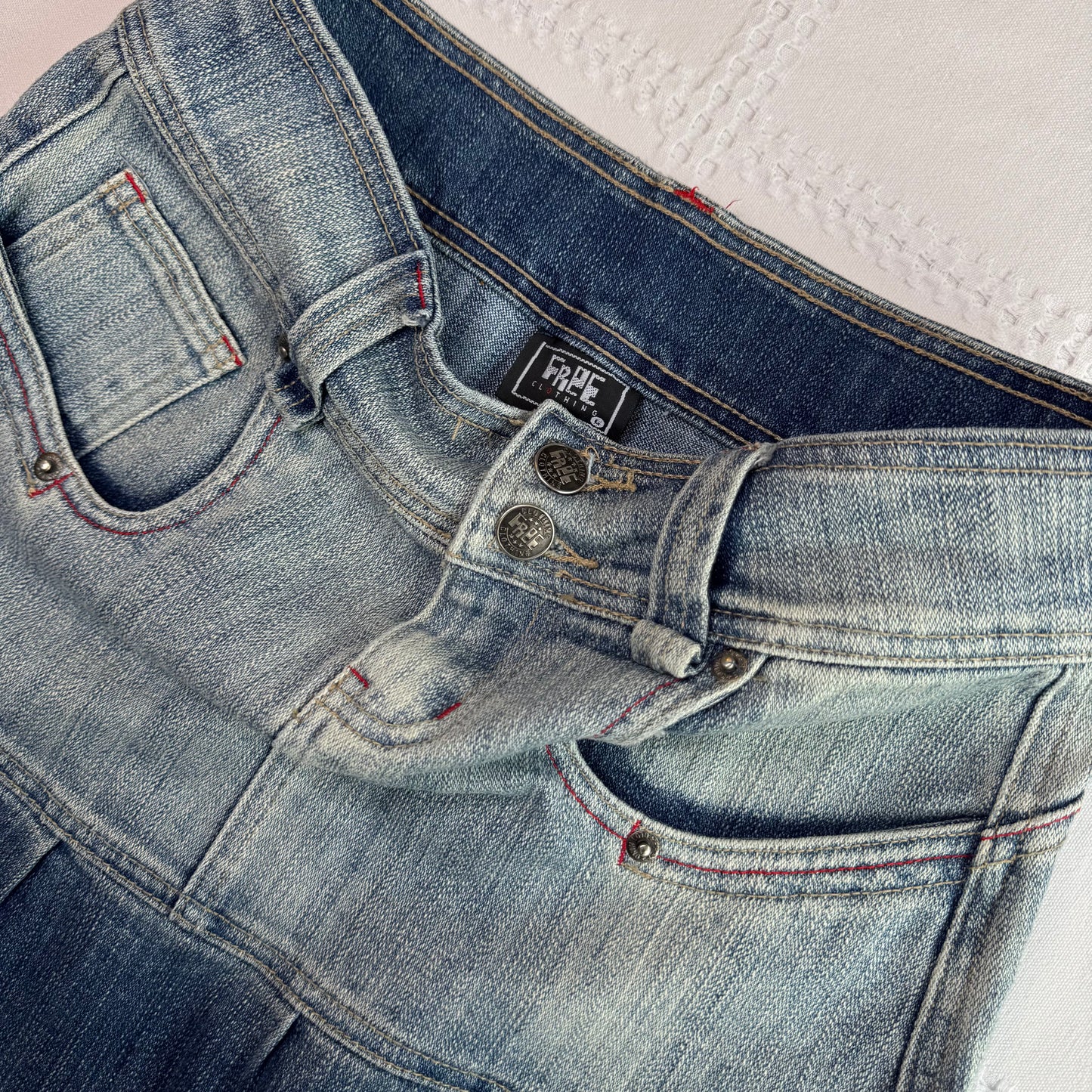 Low Rise Denim Pleat Mini