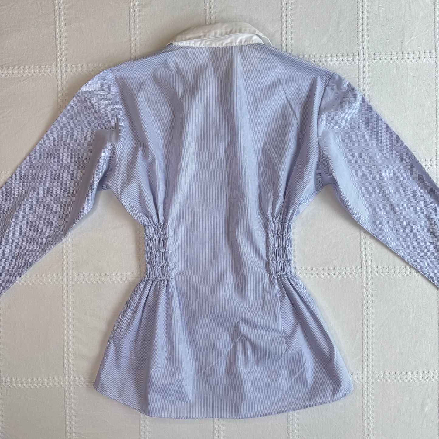 Blue Cinched Button Up Blouse