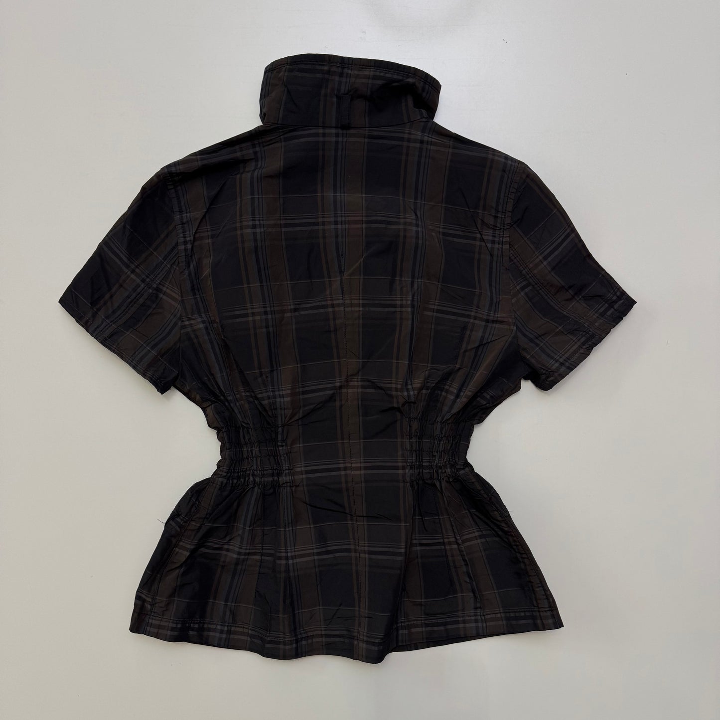Cinched Waist Plaid Blouse