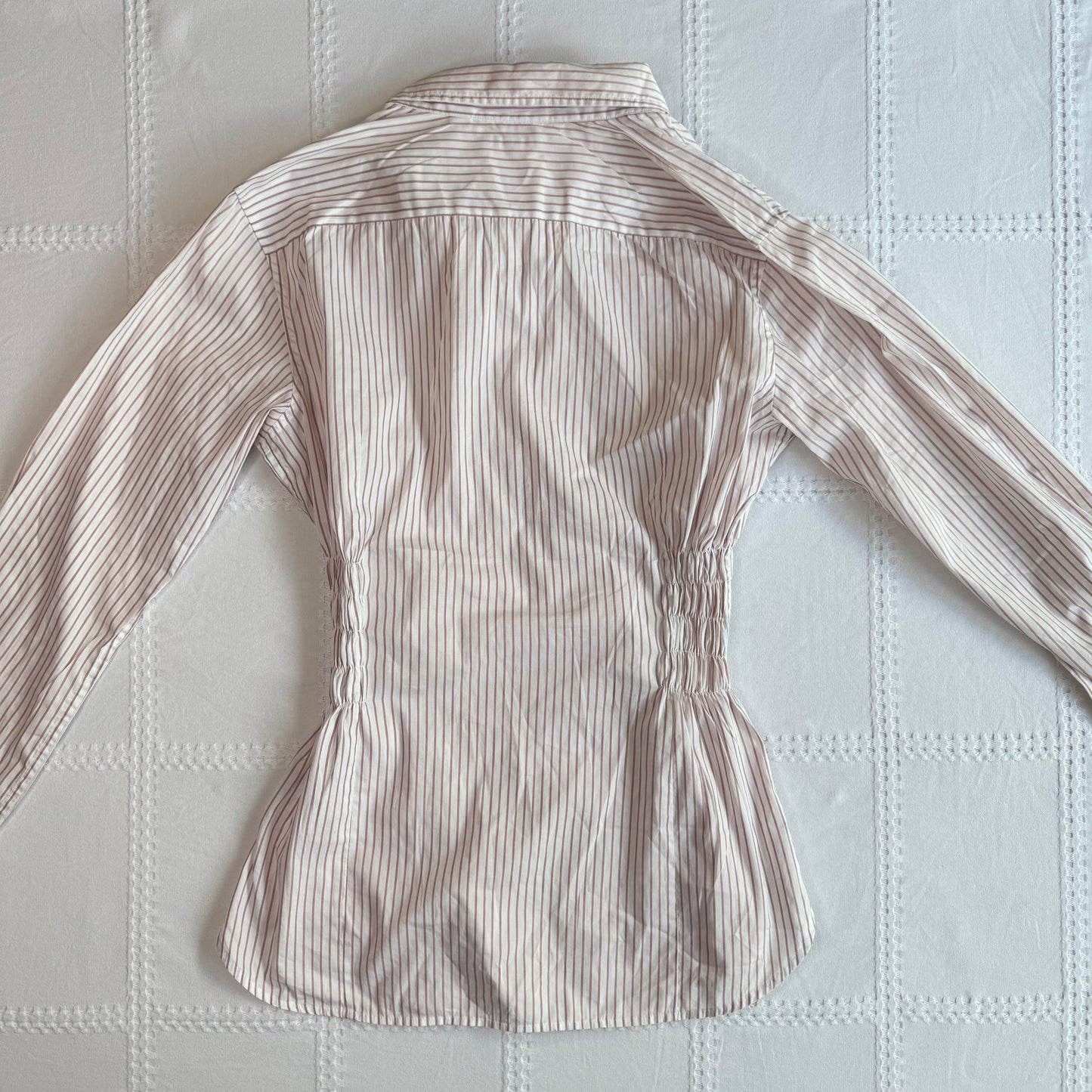 Pinstripe Cinched Button Up Blouse