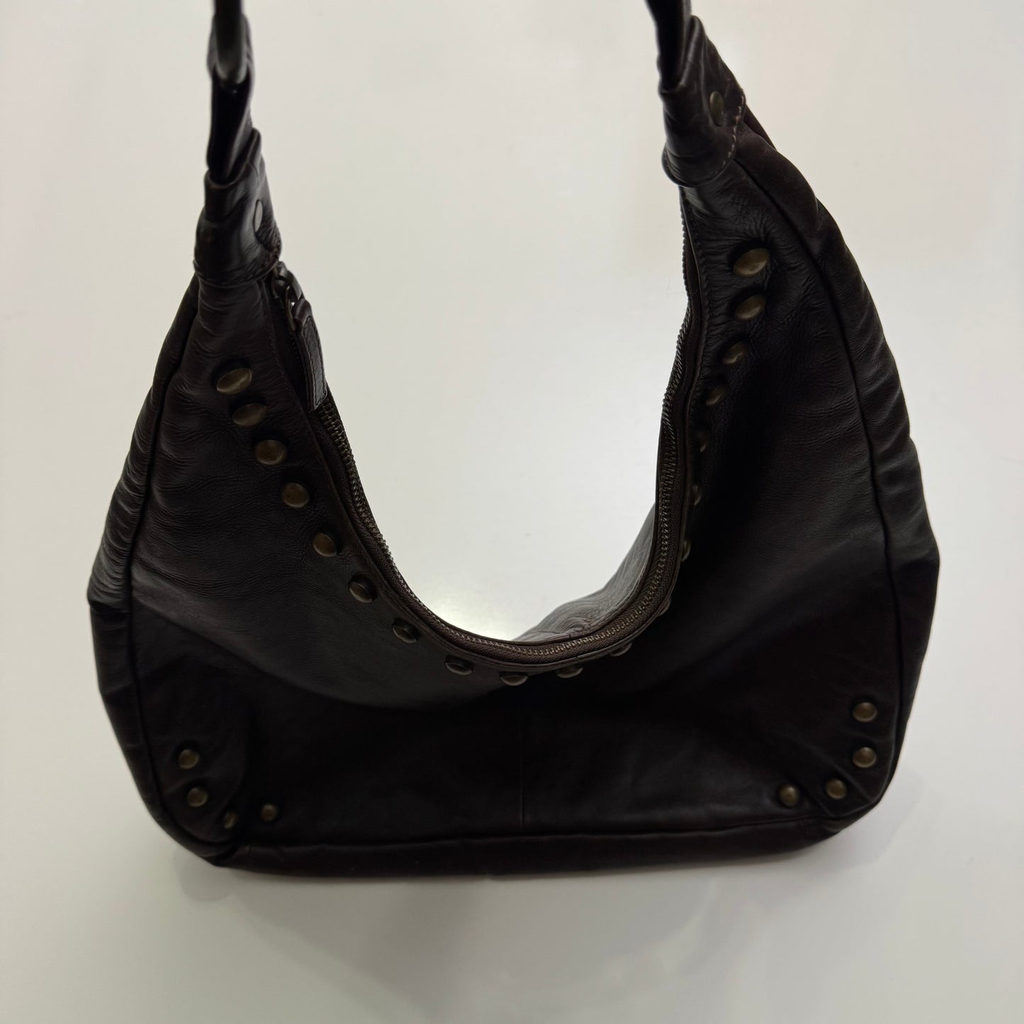 Brown Leather Studded Bag