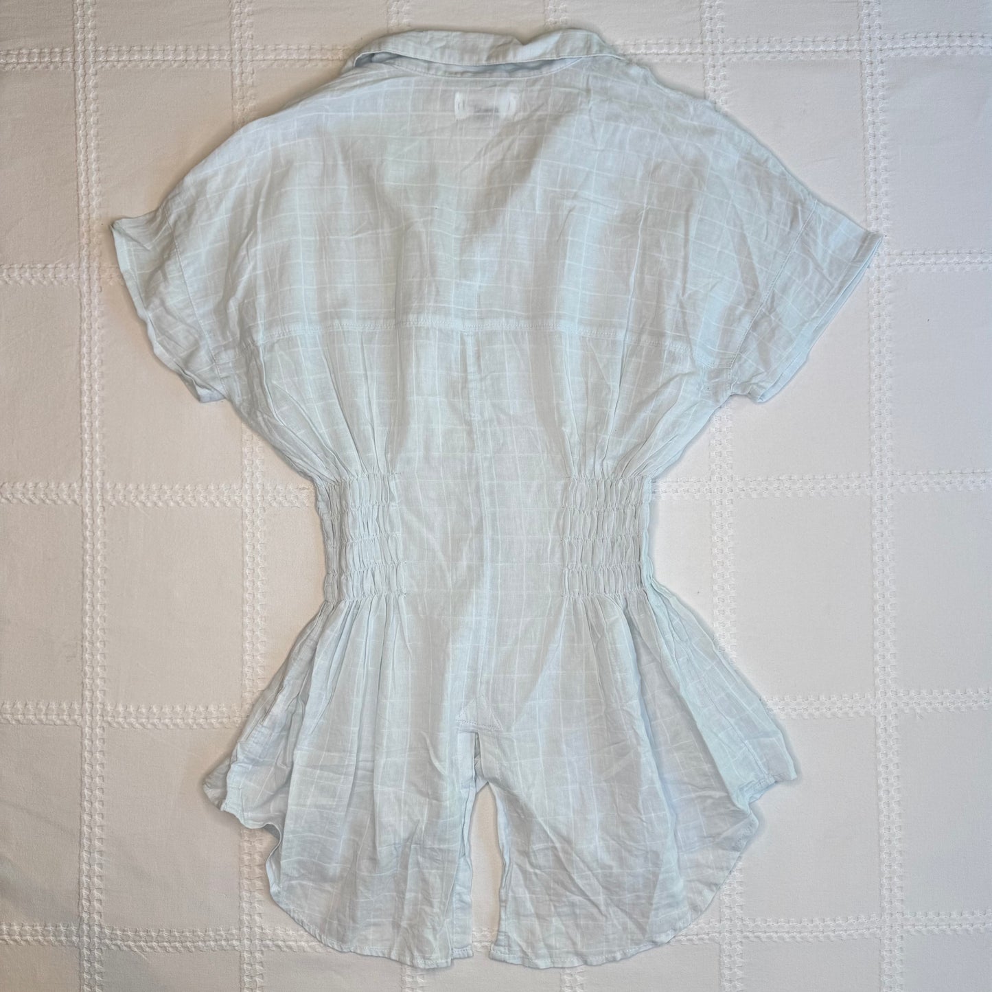 Blue Cinched Waist Button Up