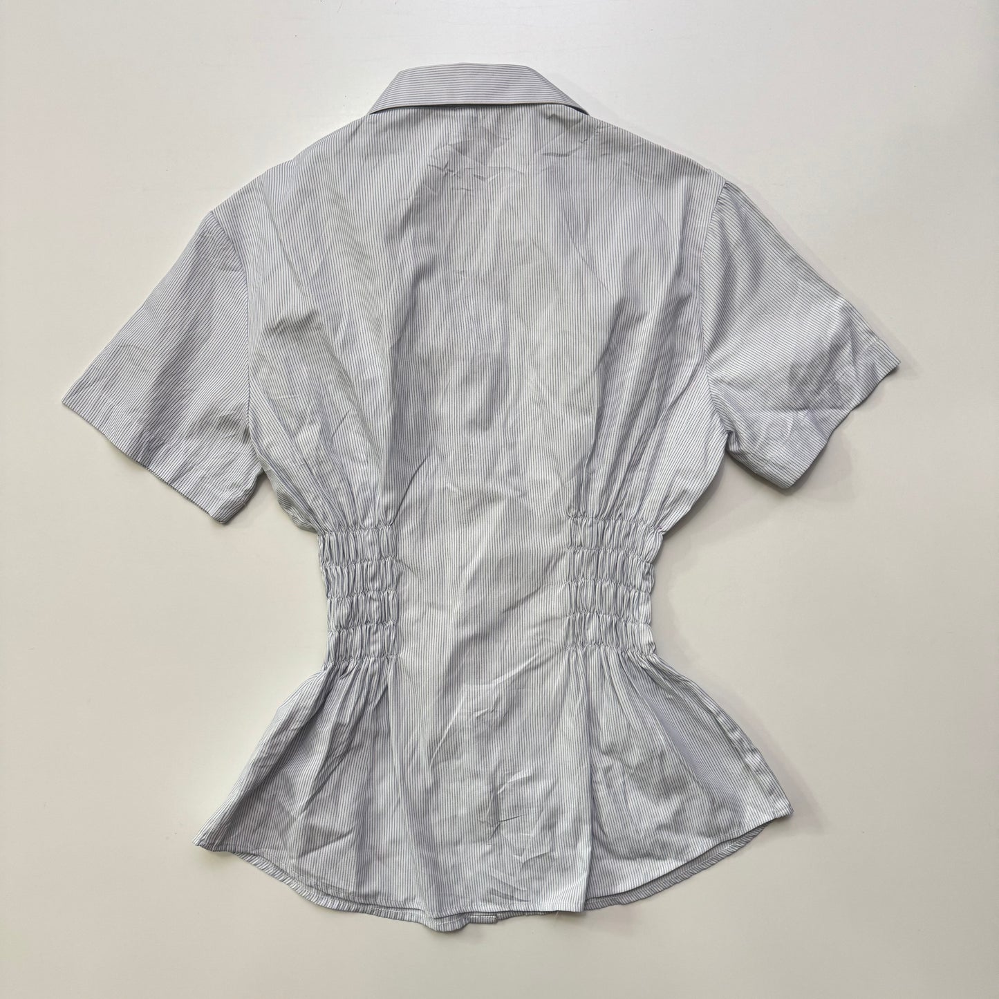 Blue + White Stripe Cinched Blouse