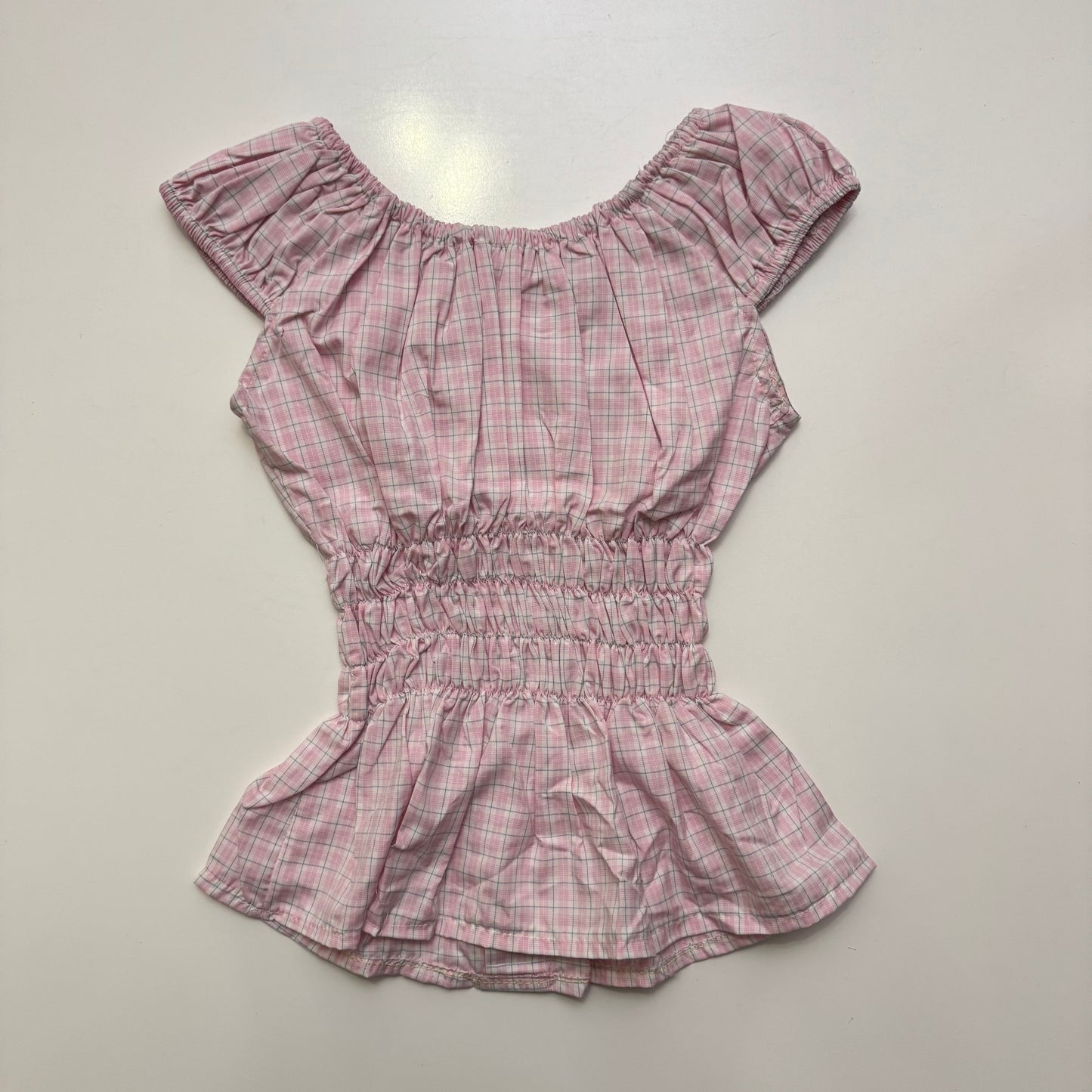 Pink Plaid Milkmaid Top