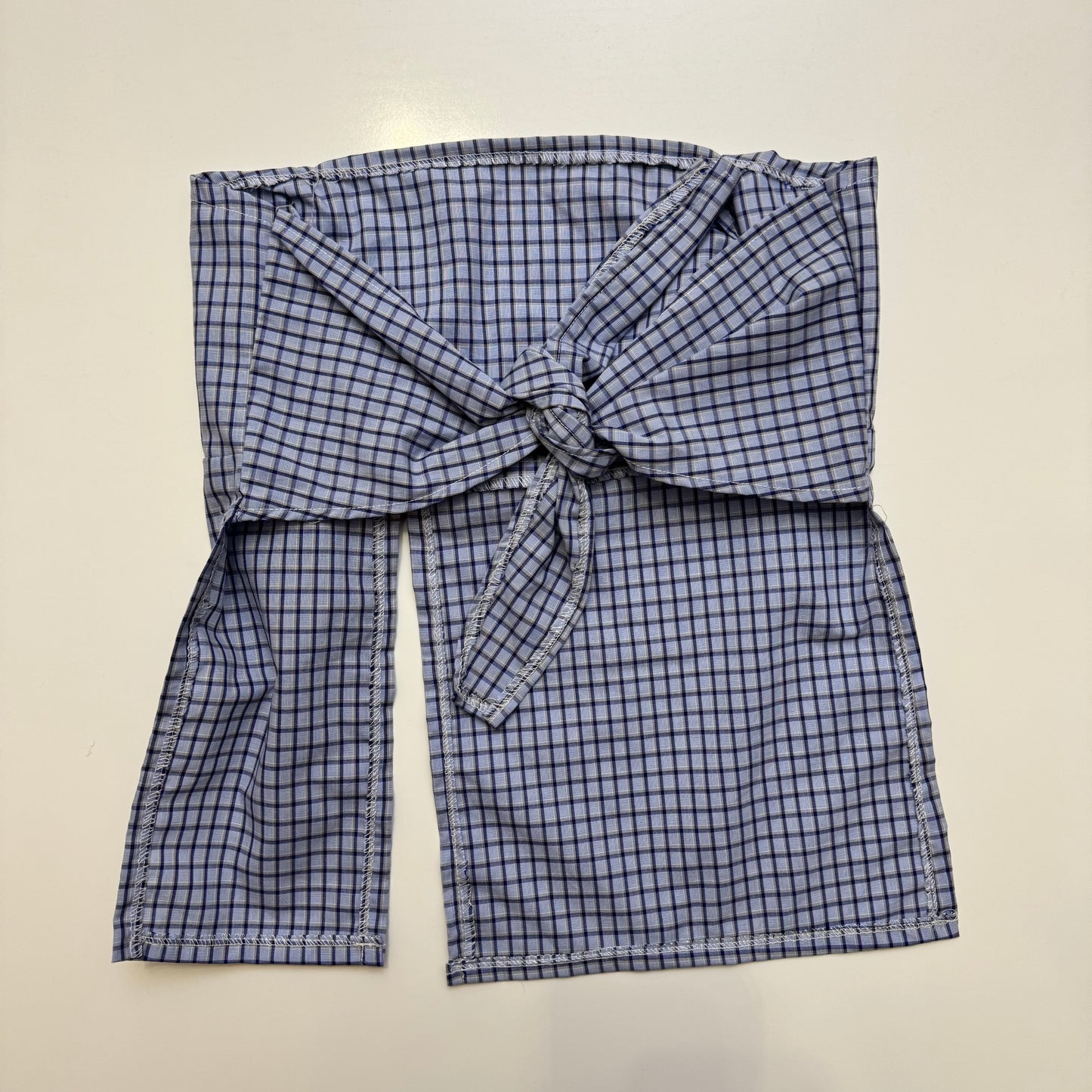 Blue Plaid Strapless Tie Back Top