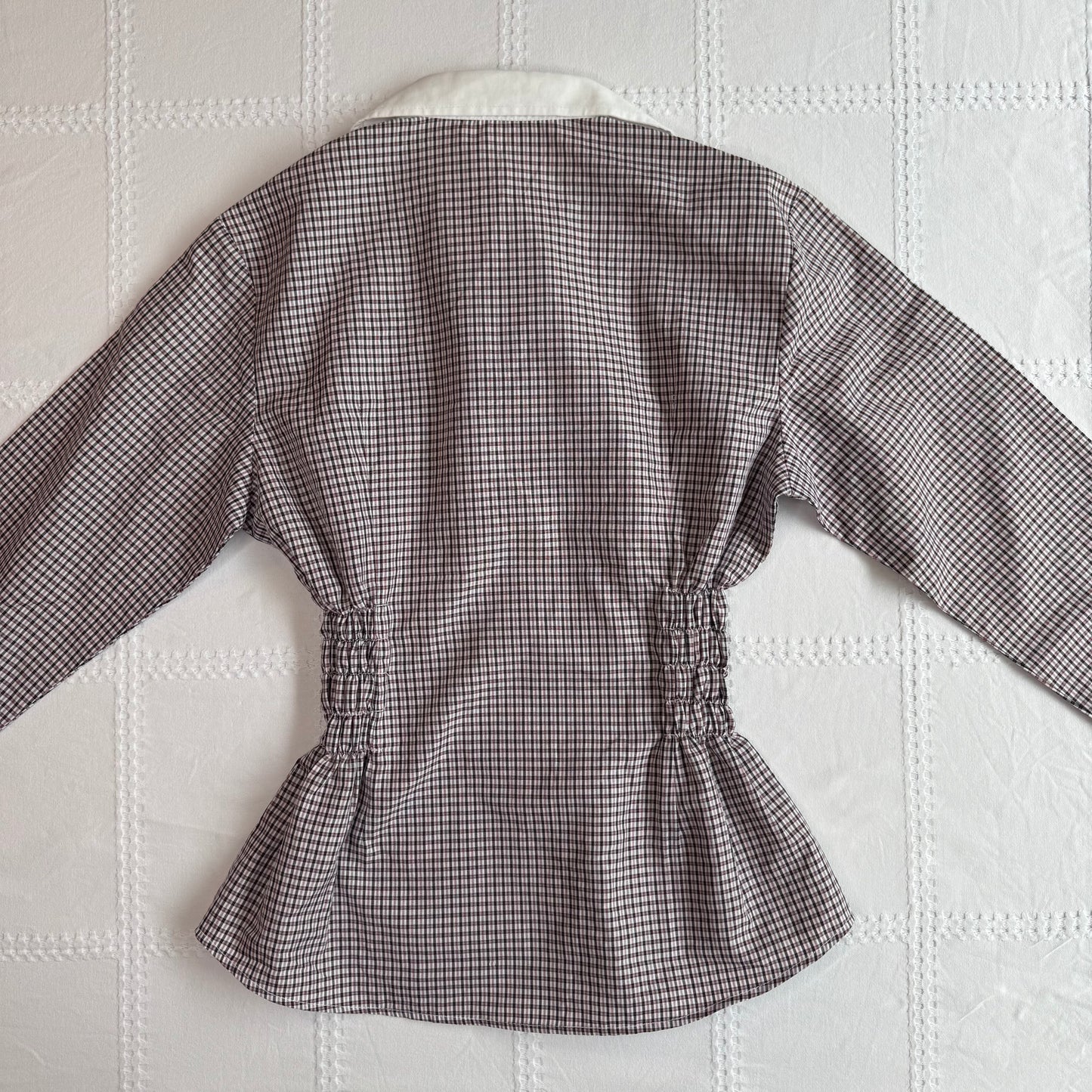 Plaid Cinched Button Up Blouse