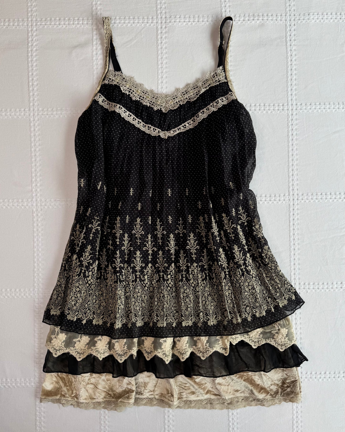 Tiered Polka Dot Lace Mini Dress