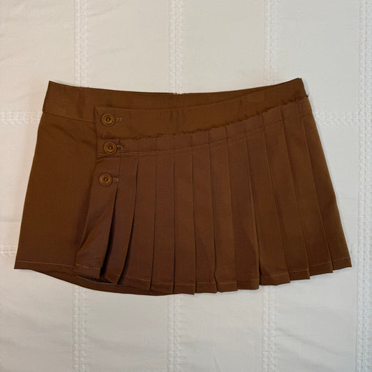 Brown Pleat Mini Skirt