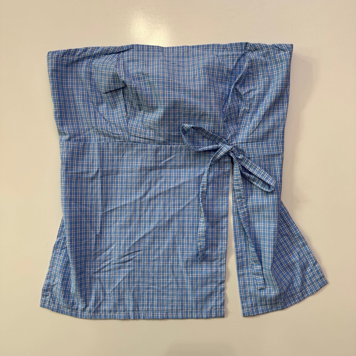 Blue Plaid Babydoll Tie Back Top
