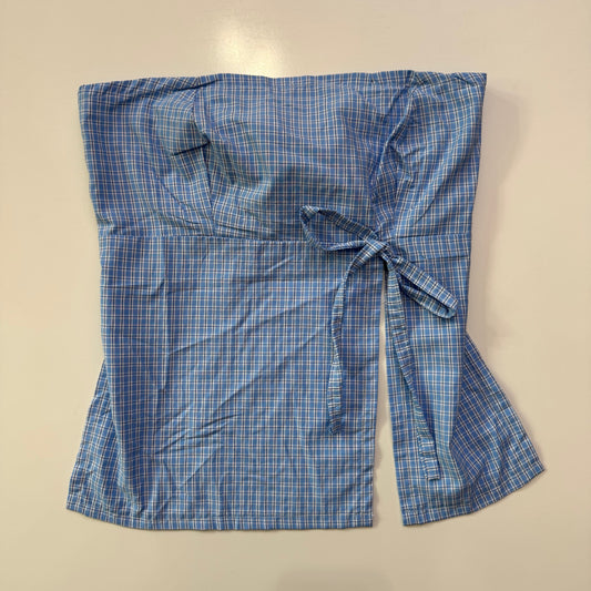Blue Plaid Babydoll Tie Back Top