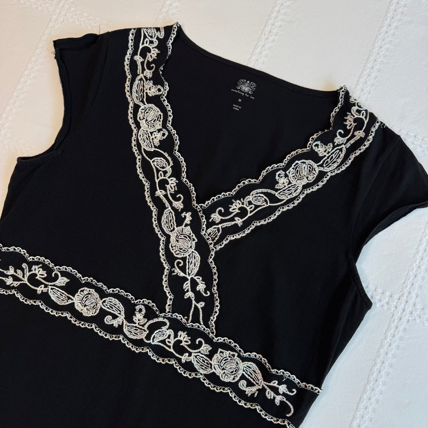 Black Embroidered Babydoll Top