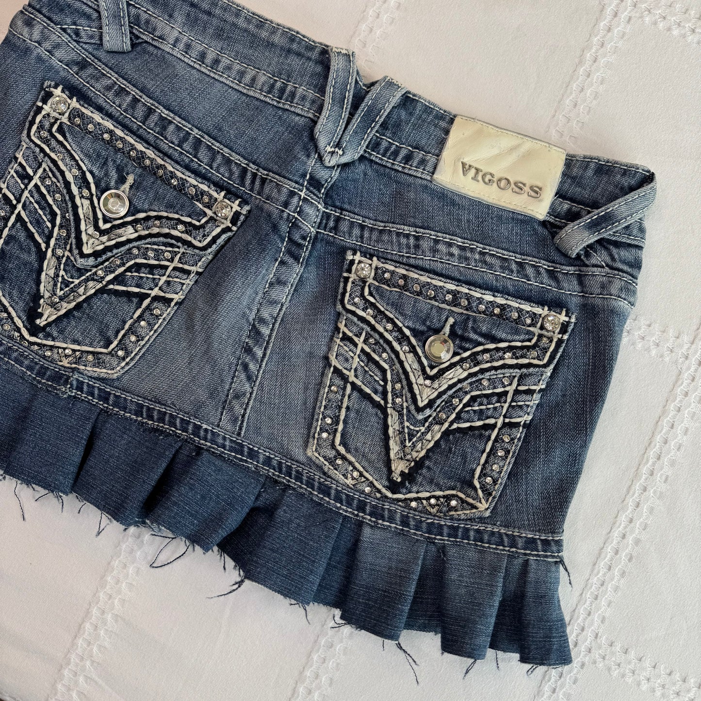 Denim Pleat Mini Skirt