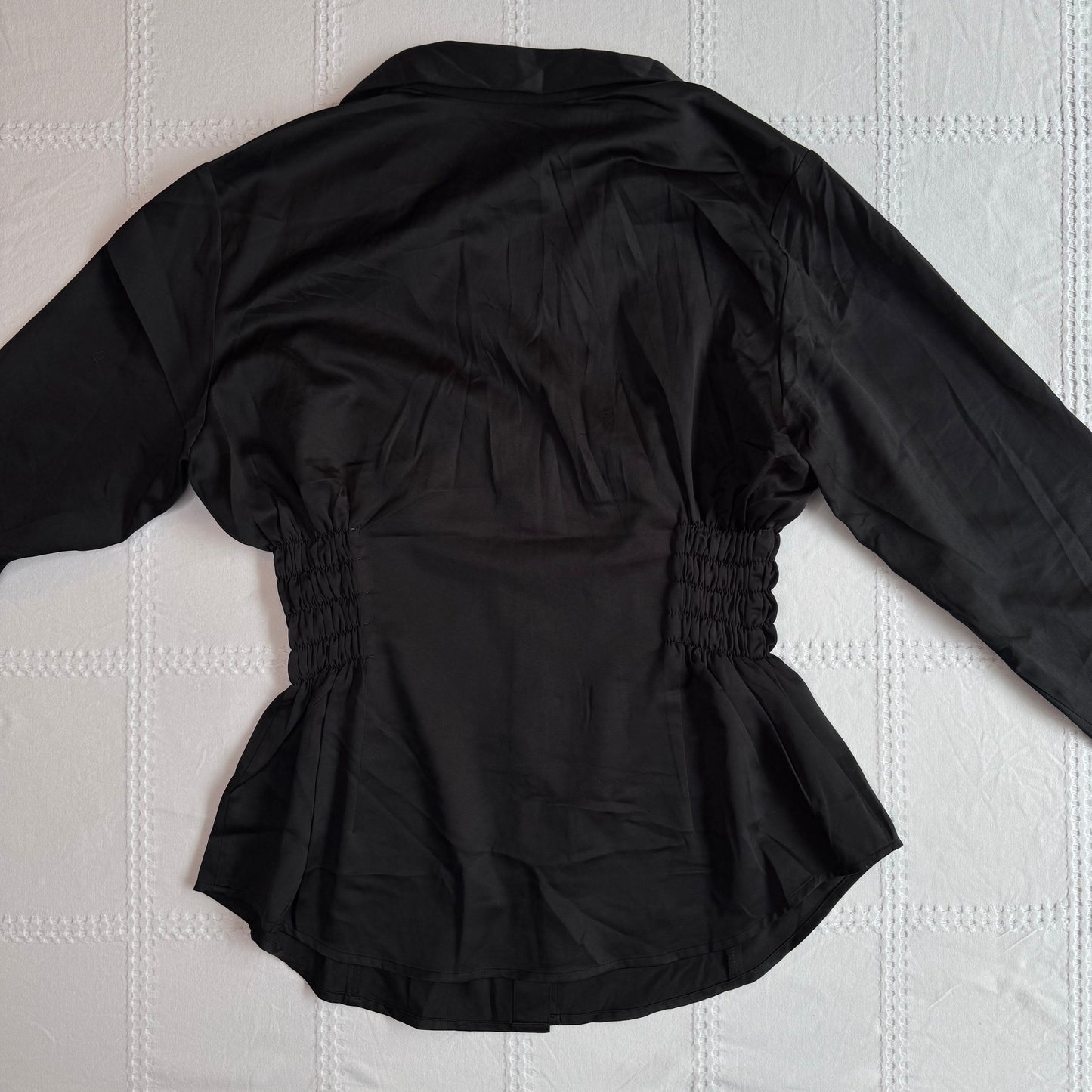 Black Cinched Button Up Blouse