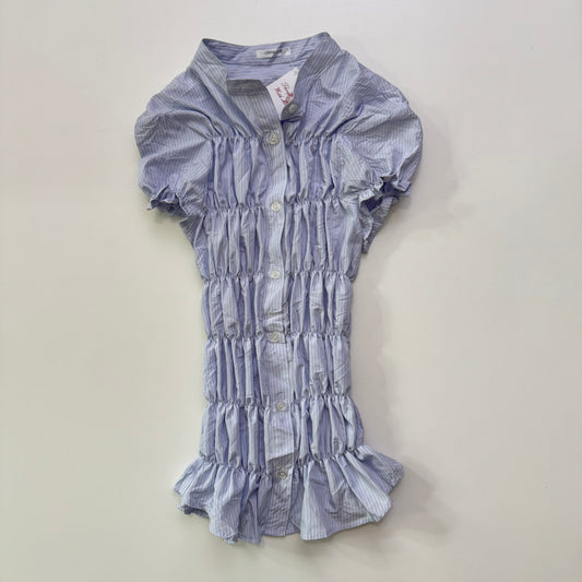 Ruched Pinstripe Button Up Blouse