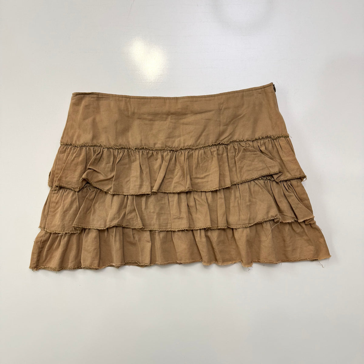 Tan Ruffle Mini Skirt