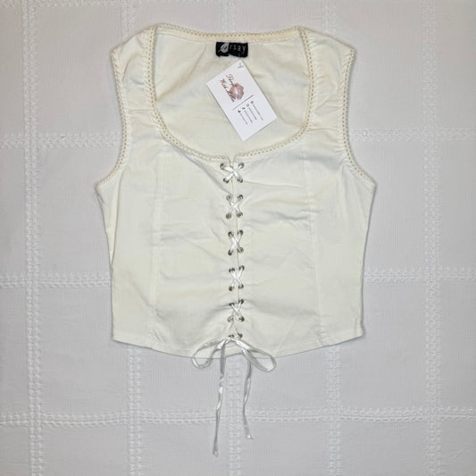 White Lace Up Top