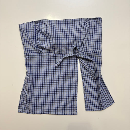 Blue Plaid Strapless Tie Back Top