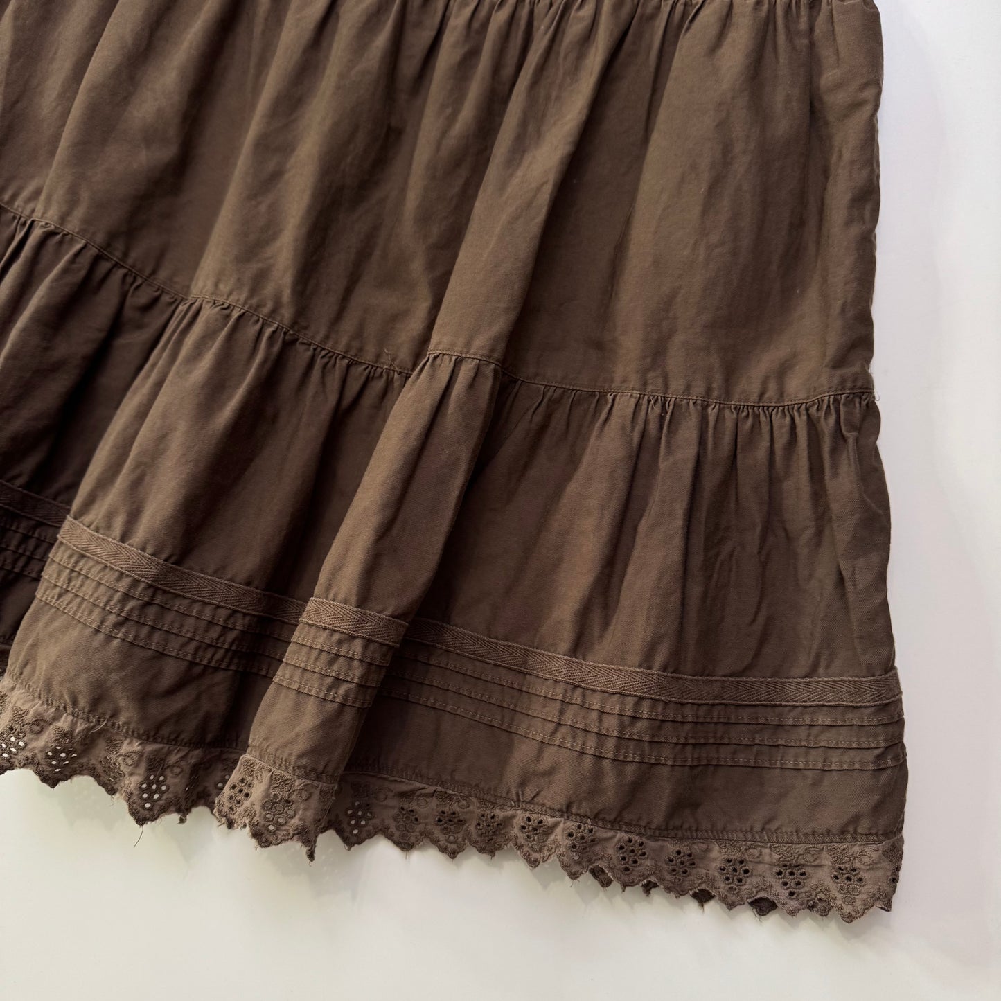 Brown Tiered Midi Skirt