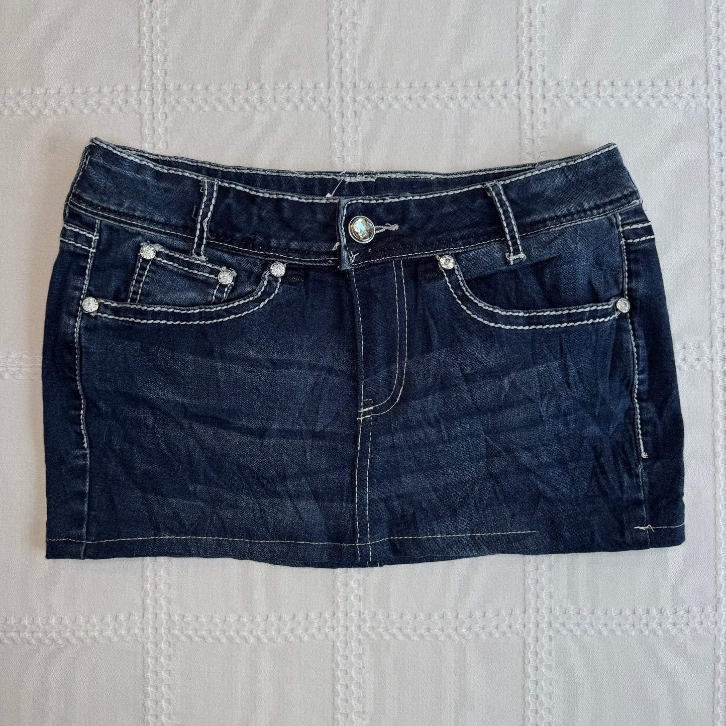Cross Embroidered Denim Mini