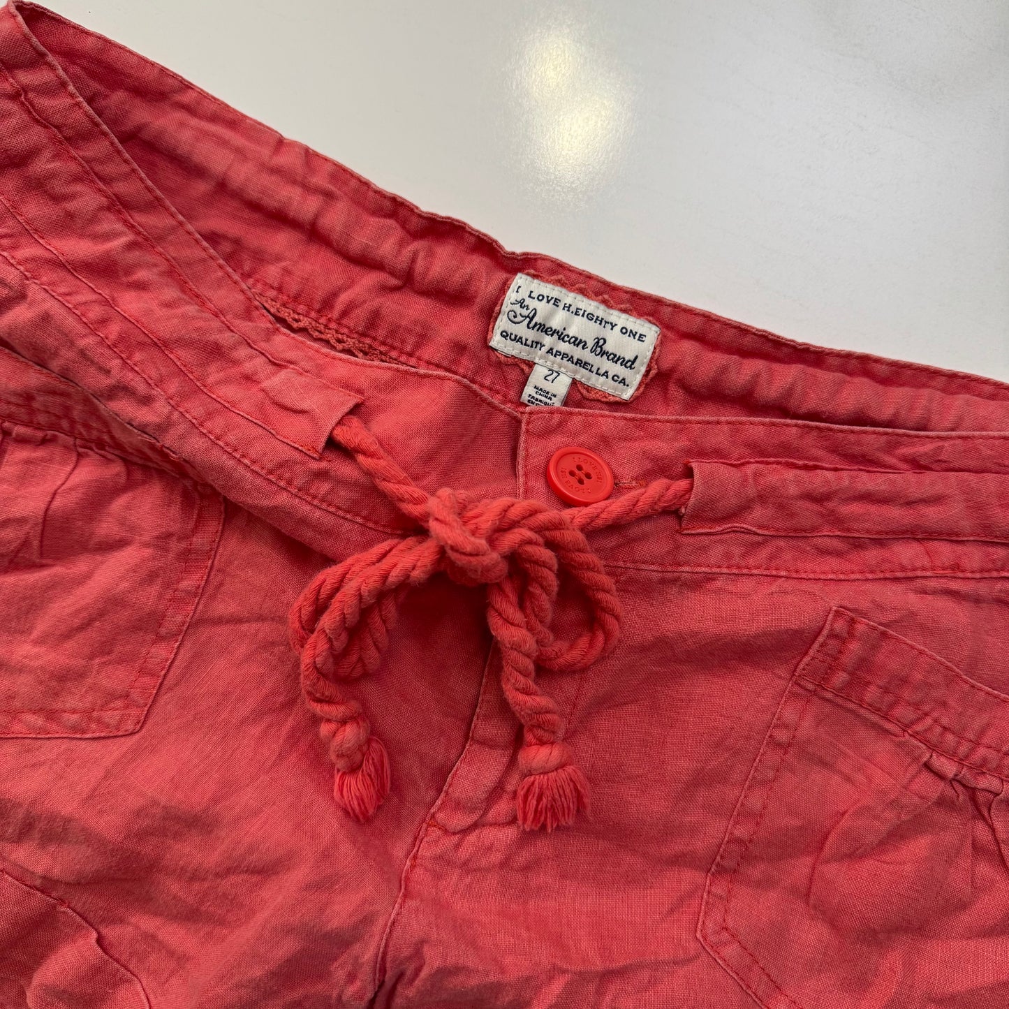 Red Linen Mini Shorts