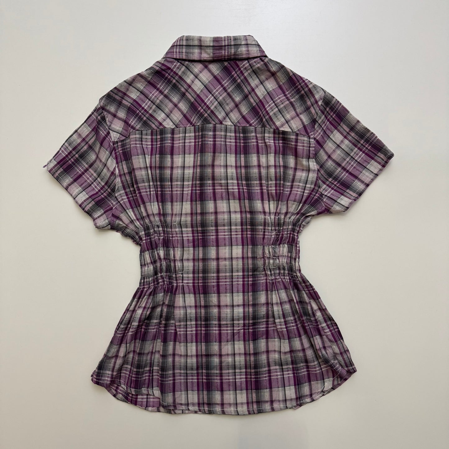 Purple Plaid Cinched Shirt