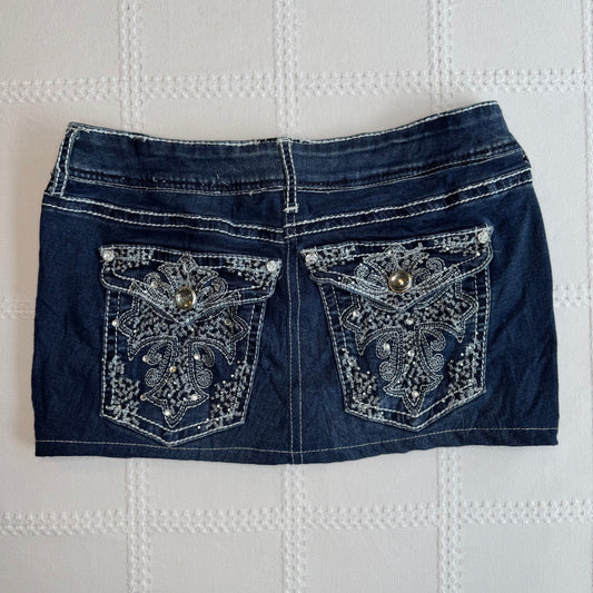Cross Embroidered Denim Mini