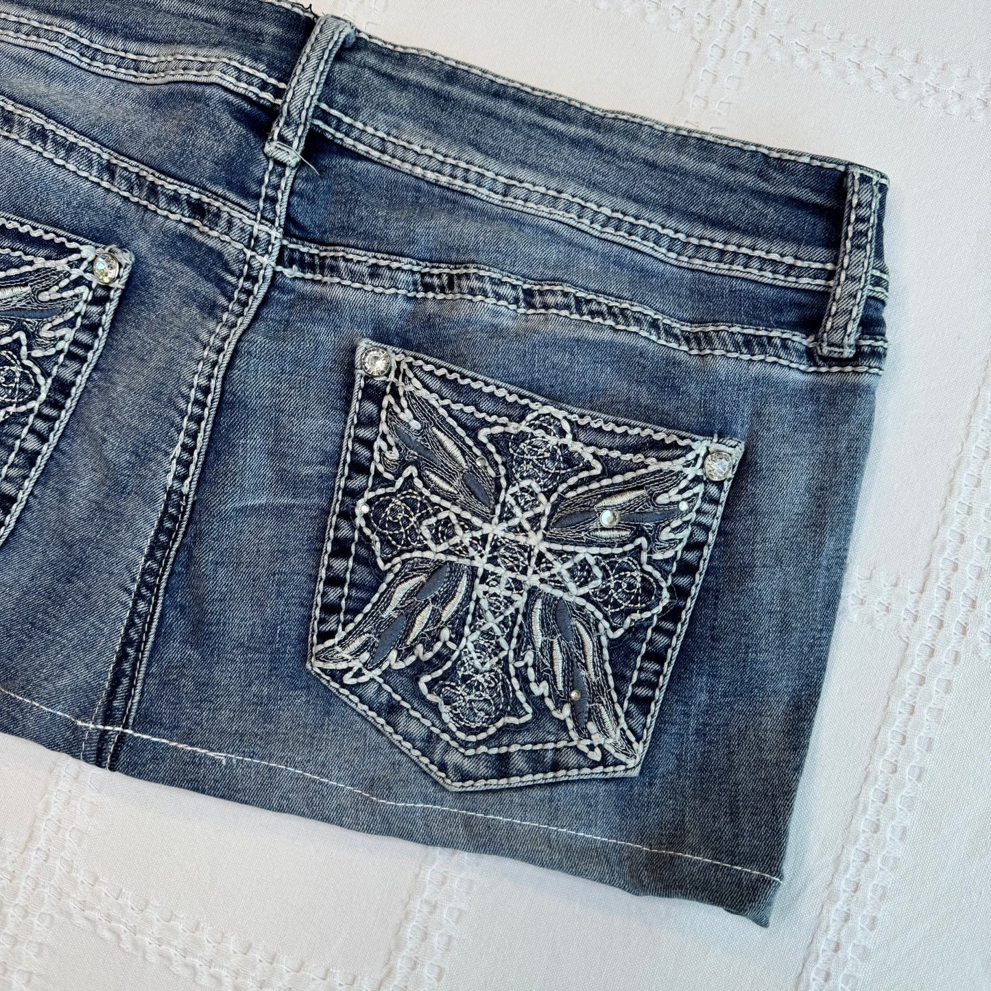 Embroidered Denim Micro Mini