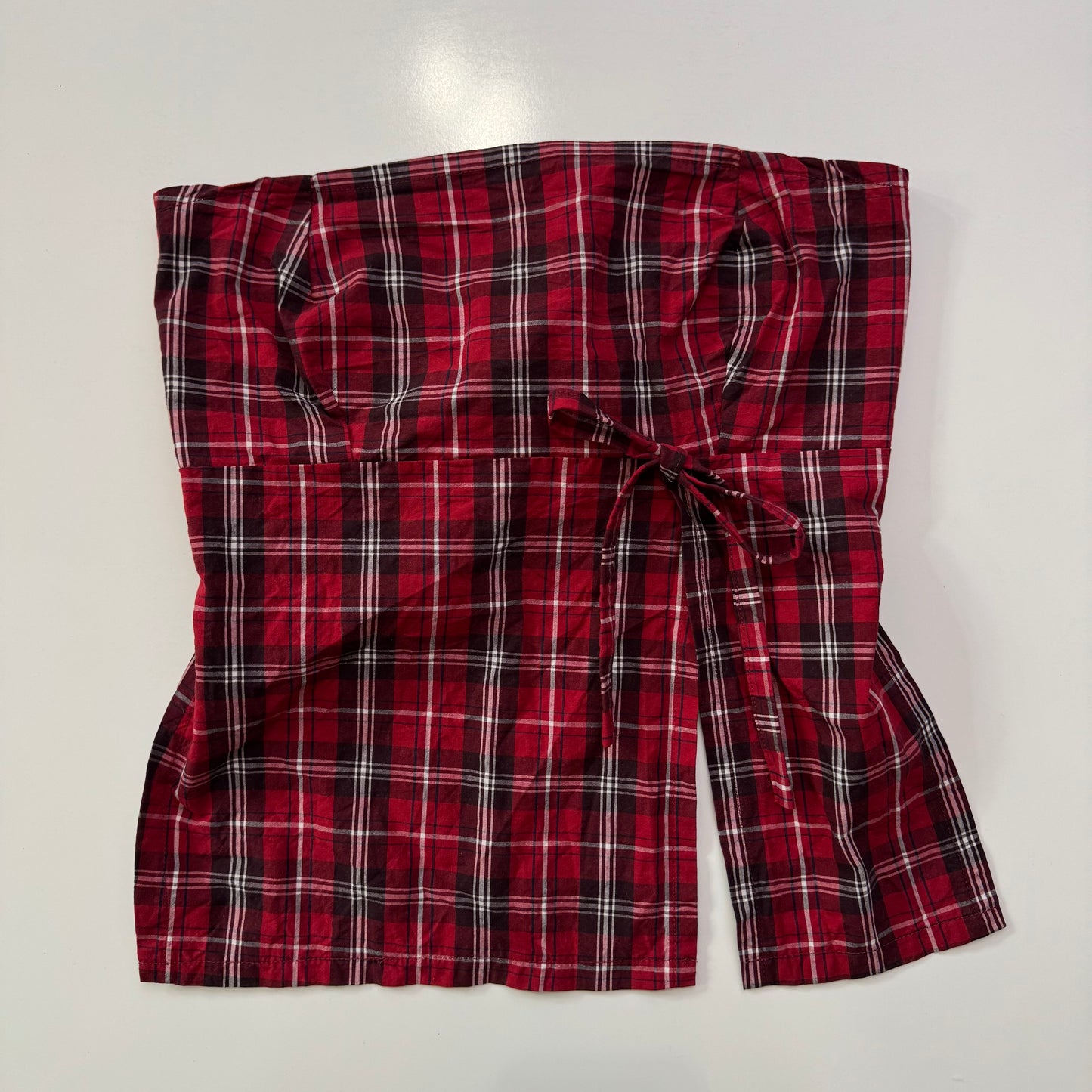 Red Plaid Strapless Tie Back Top