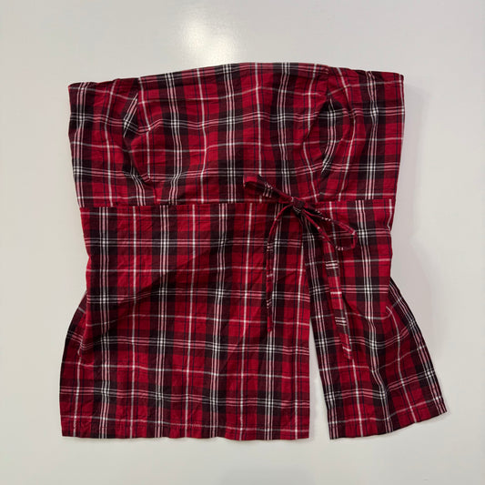 Red Plaid Strapless Tie Back Top
