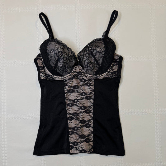 Black + Pink Lace Corset Top