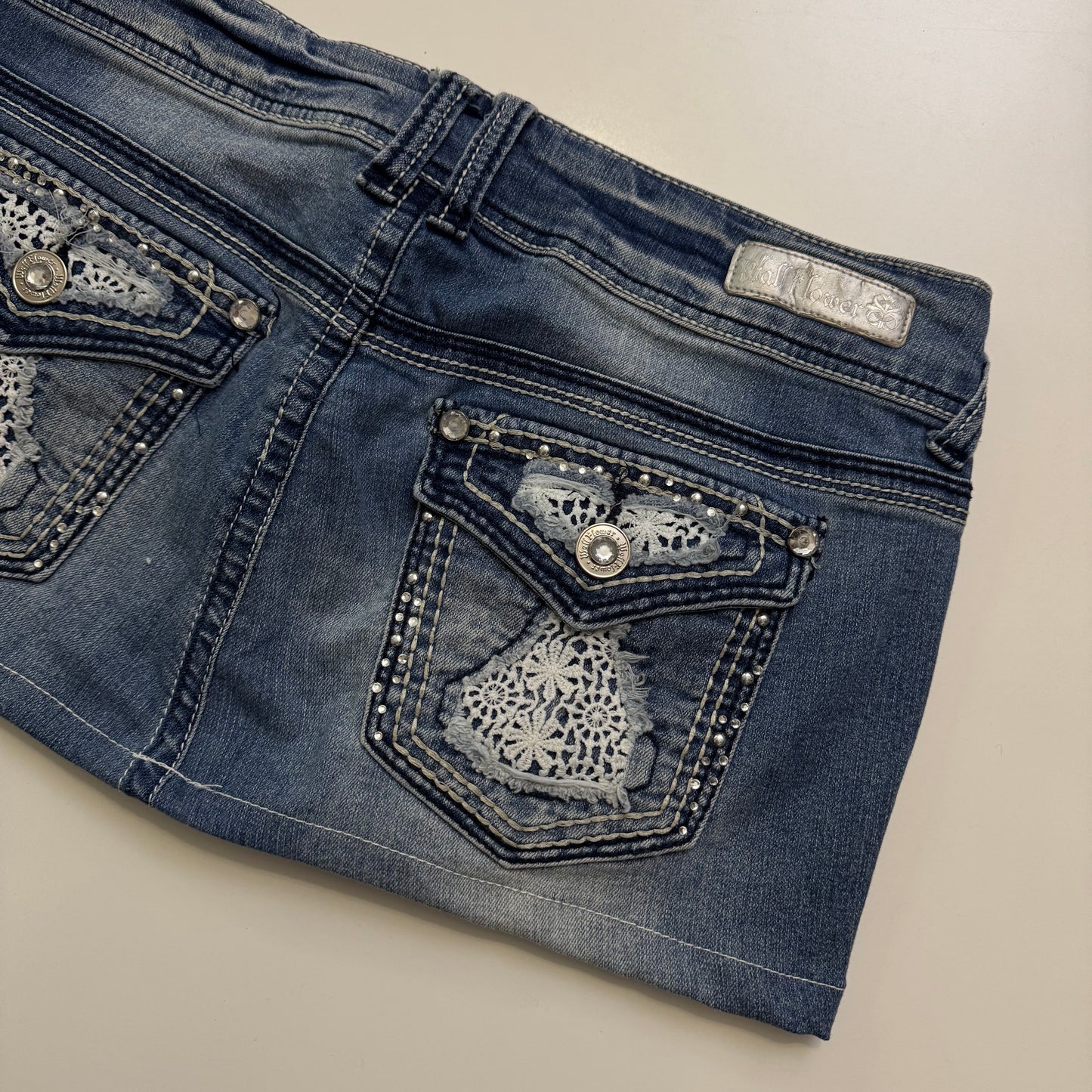 Lace Pocket Denim Mini