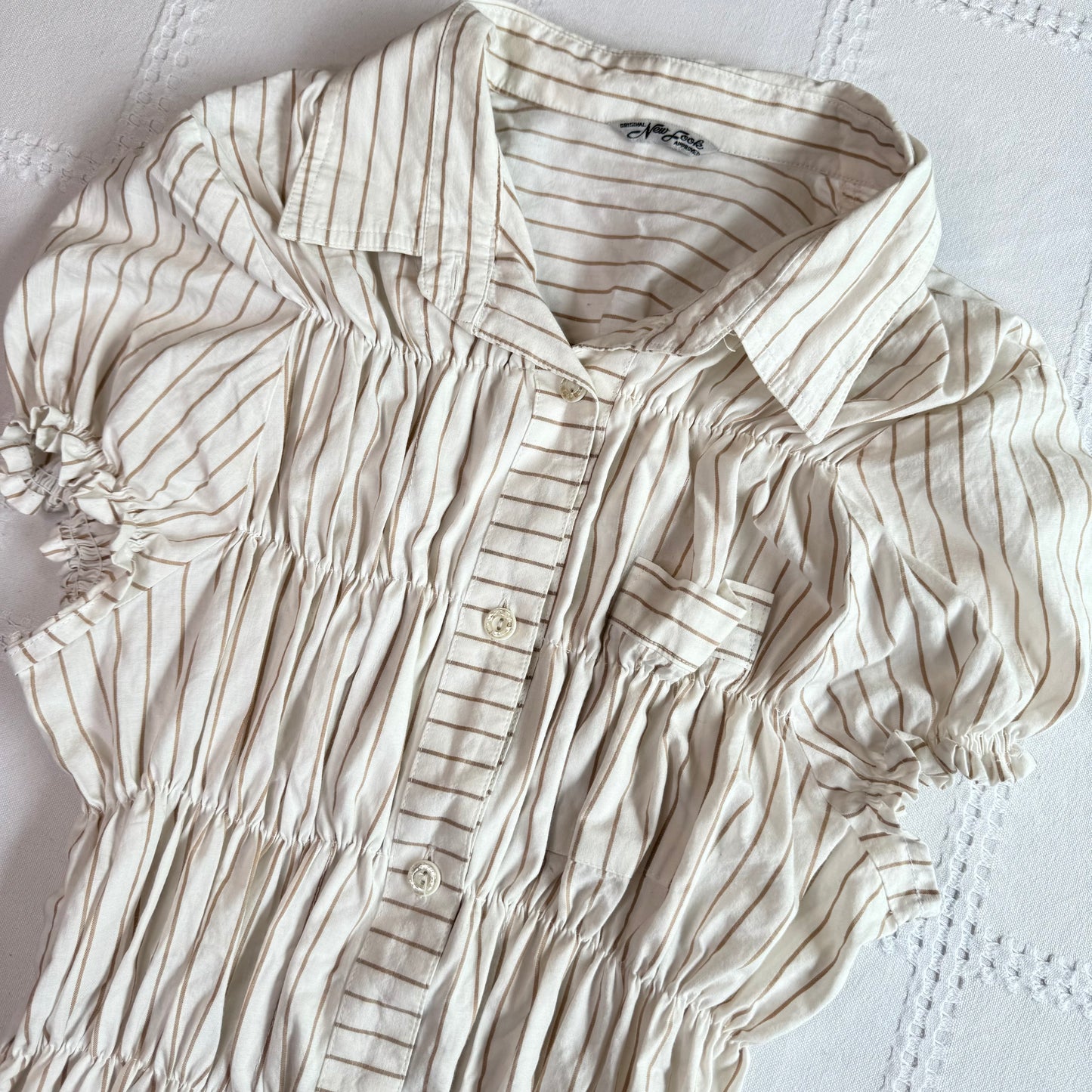Pinstripe Ruched Button Up Blouse