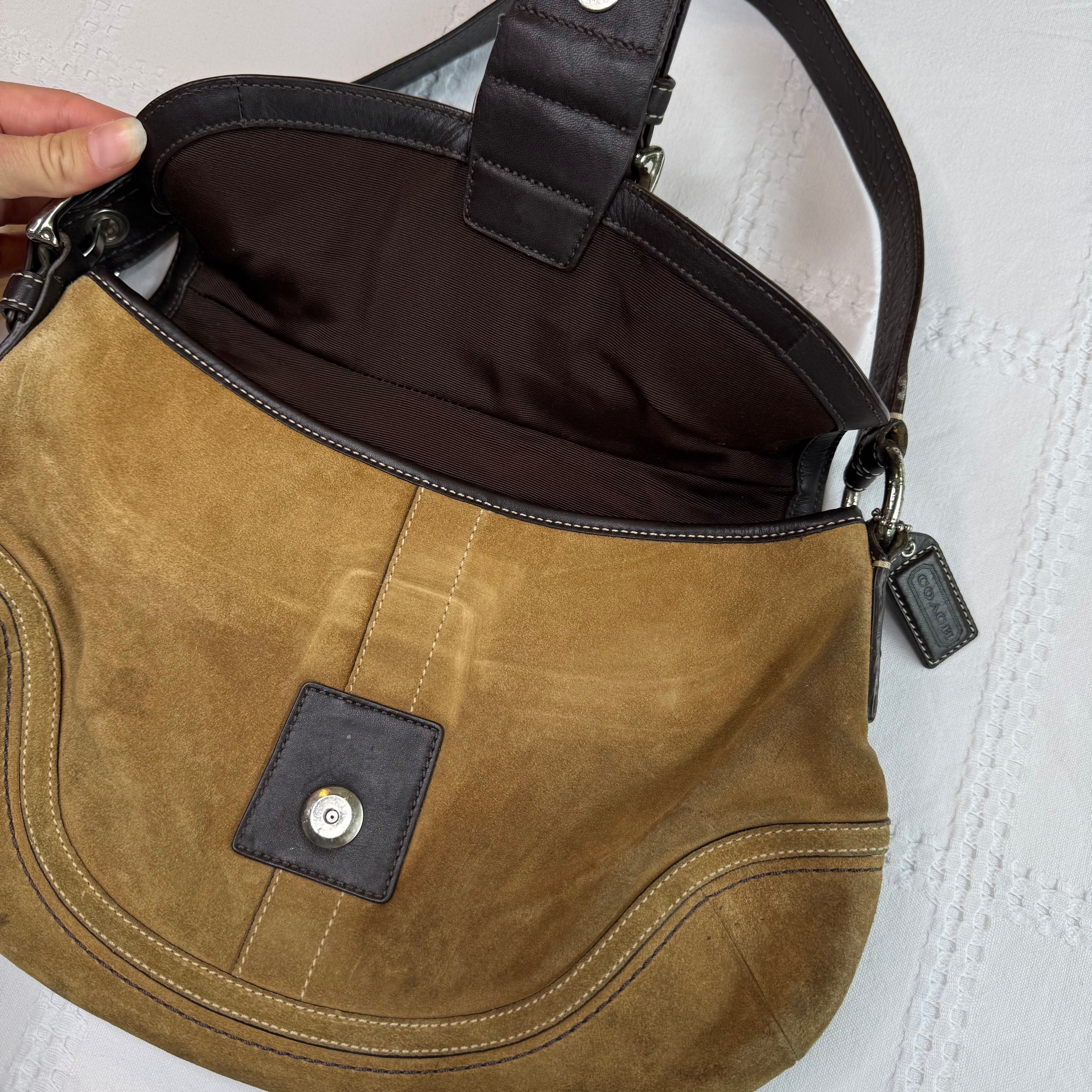 バッグ Coach Soho Hobo Suede Leather Shoulder Coach Gold Soho Limited Edition Suede Leather Chevron Hobo