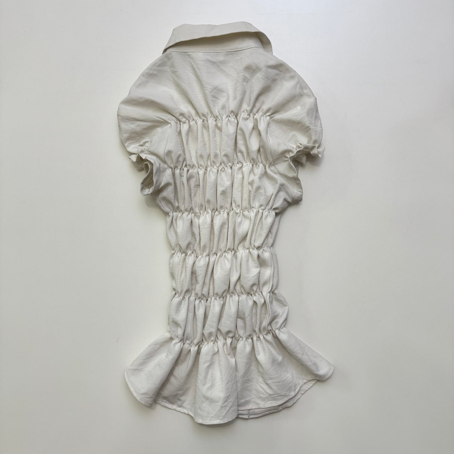 White Ruched Button Up Blouse