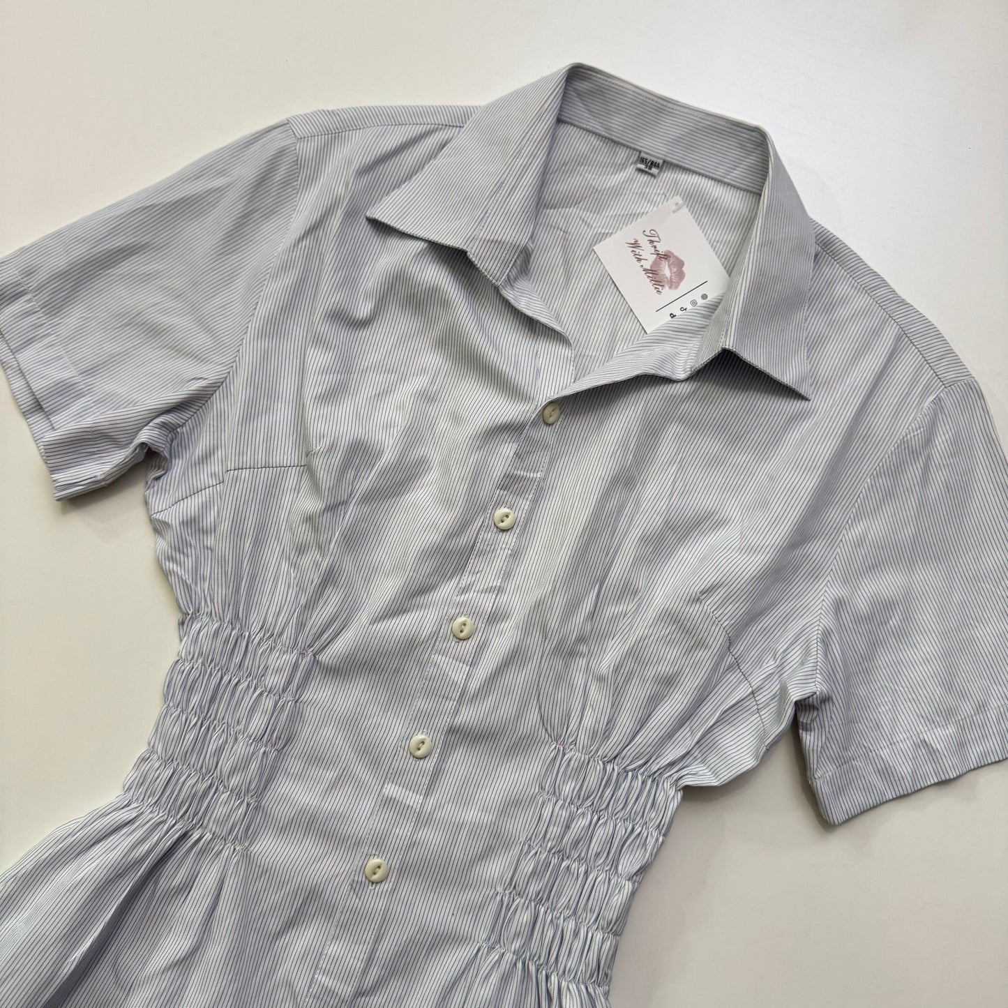 Blue + White Stripe Cinched Blouse