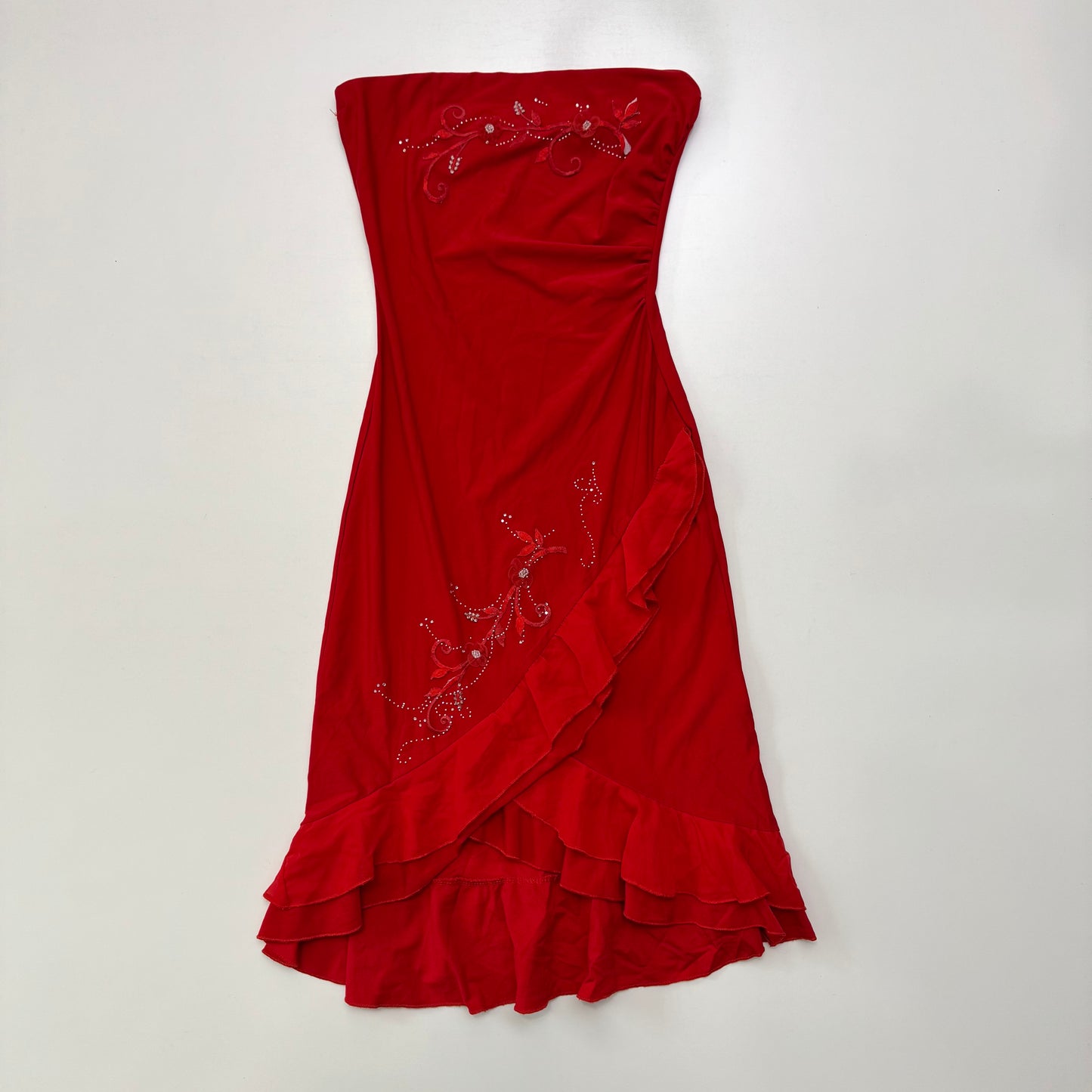 Red Strapless Midi Dress