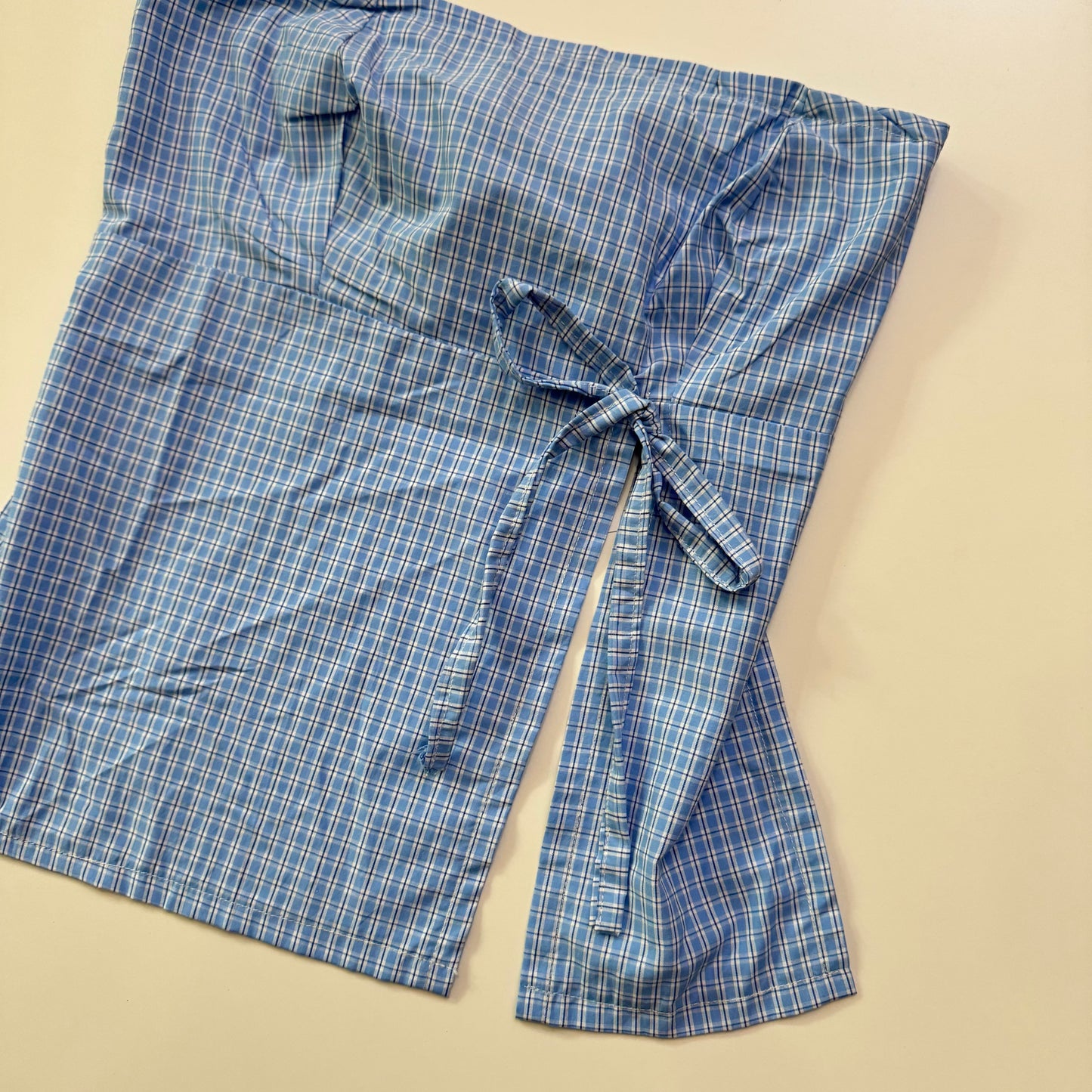 Blue Plaid Babydoll Tie Back Top