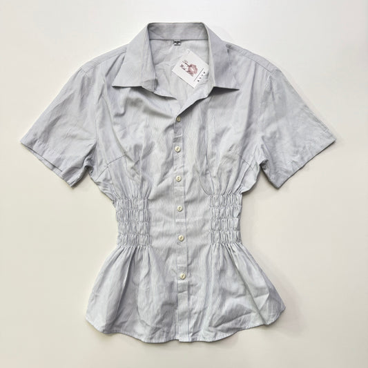 Blue + White Stripe Cinched Blouse