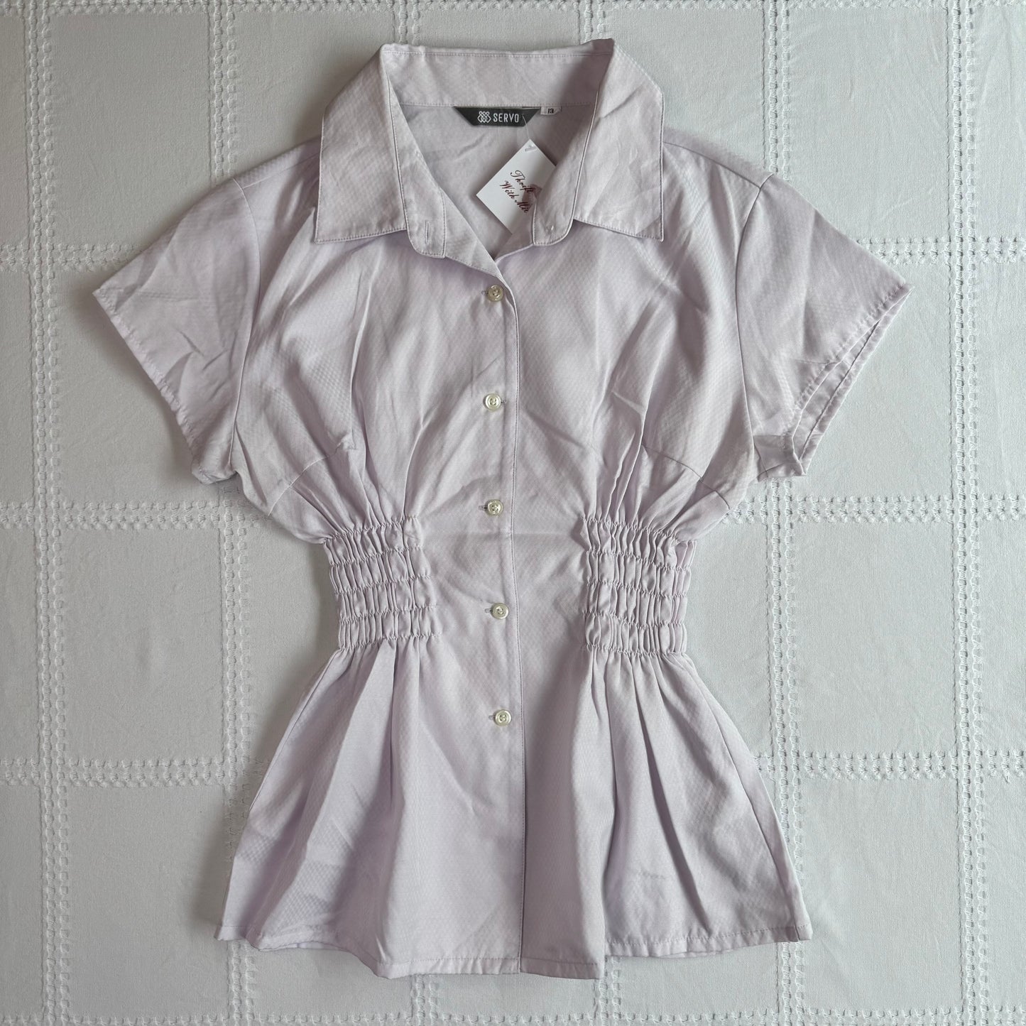 Purple Cinched Button Up Blouse