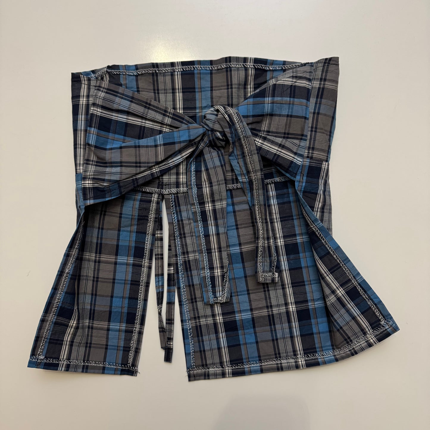 Plaid Babydoll Tie Back Top