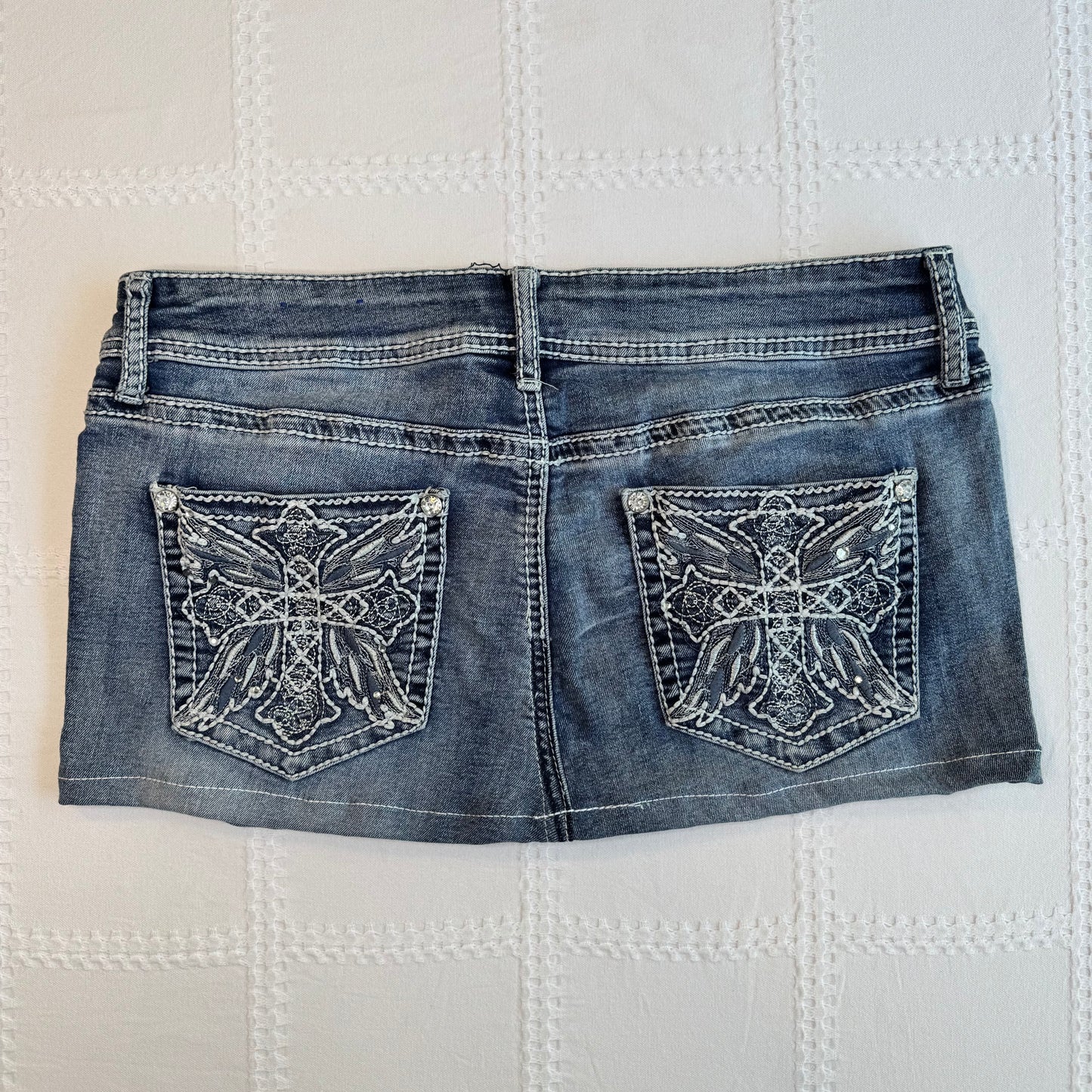 Embroidered Denim Micro Mini
