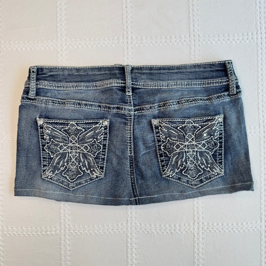 Embroidered Denim Micro Mini