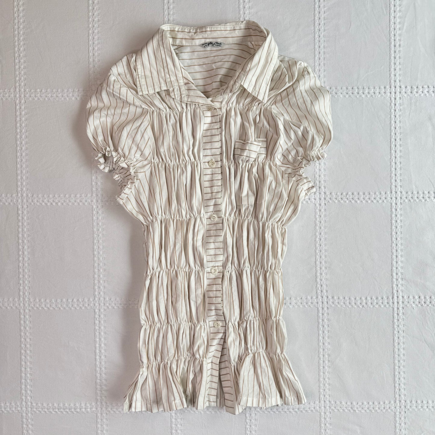 Pinstripe Ruched Button Up Blouse