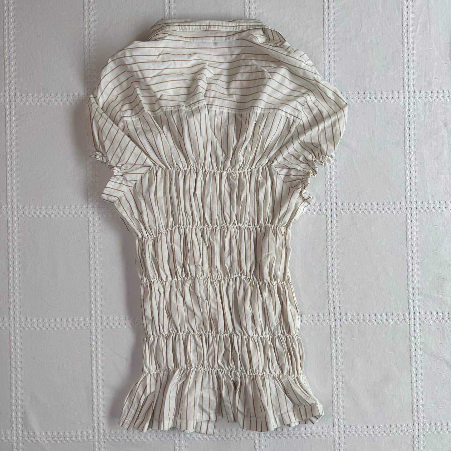 Pinstripe Ruched Button Up Blouse